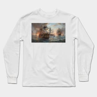 Naval Battle Between Pirate Sailing Ships, Caribbean Seascape #6 Long Sleeve T-Shirt